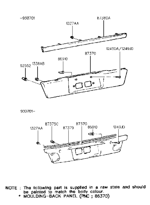 1994 Hyundai Elantra Back Panel Moulding Diagram