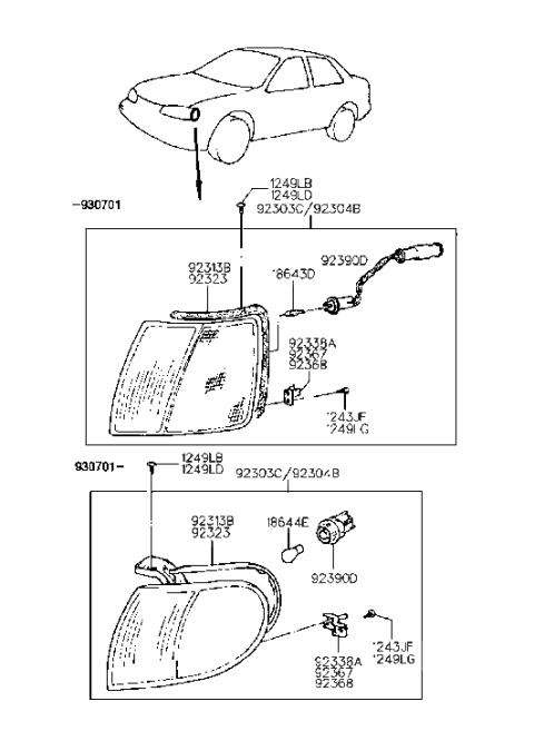 1991 Hyundai Elantra Lamp Assembly-Front Combination,LH Diagram for 92303-28550