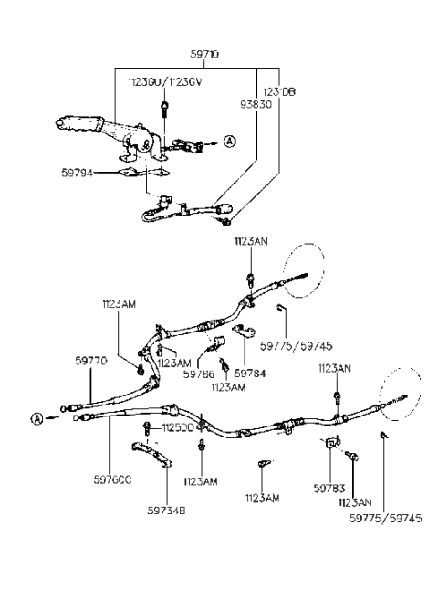 1991 Hyundai Elantra Lever Assembly-Parking Brake Diagram for 59710-28010-AQ