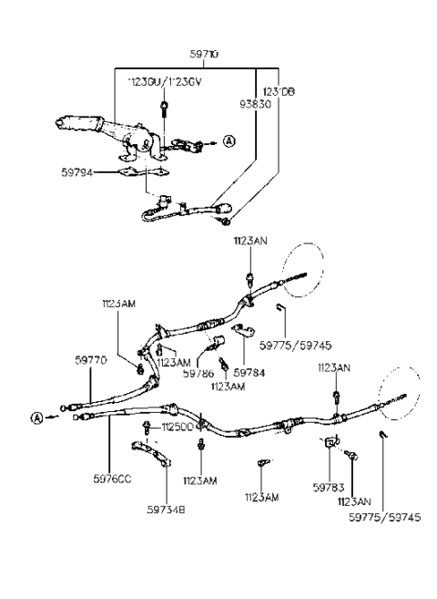 1991 Hyundai Elantra Lever Assembly-Parking Brake Diagram for 59710-28010-FD