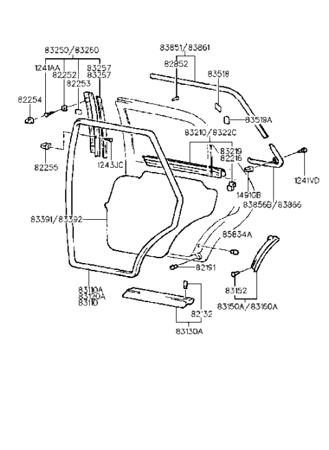 1991 Hyundai Elantra Weatherstrip Assembly-Rear Door Opening Diagram for 83110-28012-FD