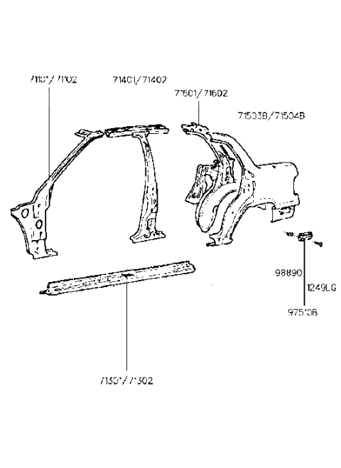 1991 Hyundai Elantra Panel Assembly-Quarter Outer,RH Diagram for 71504-28150