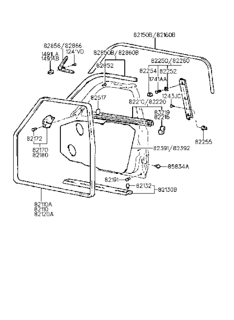1993 Hyundai Elantra Weatherstrip Assembly-Front Door Opening Diagram for 82110-28011-CA