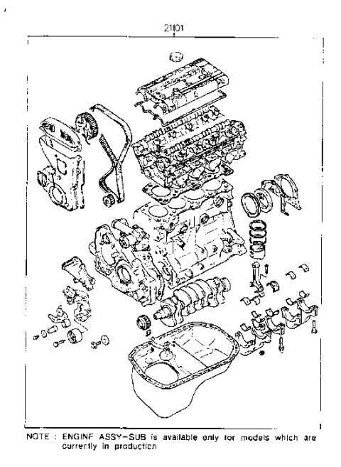 1995 Hyundai Elantra Old Body Style Sub Engine Assy (SOHC) Diagram