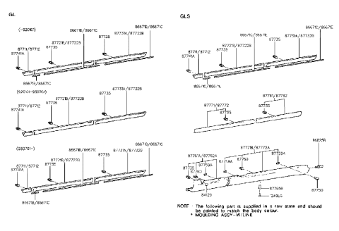 1993 Hyundai Elantra Moulding Assembly-Rear Door Waist Line,RH Diagram for 87734-28000