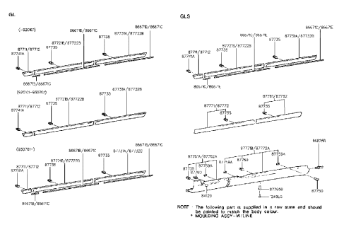 1993 Hyundai Elantra Garnish Assembly-Rear Door RH Diagram for 87782-28000