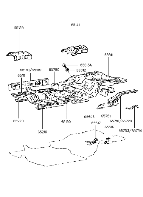 1993 Hyundai Elantra Panel Assembly-Front Floor Reinforcement,R Diagram for 65141-28100