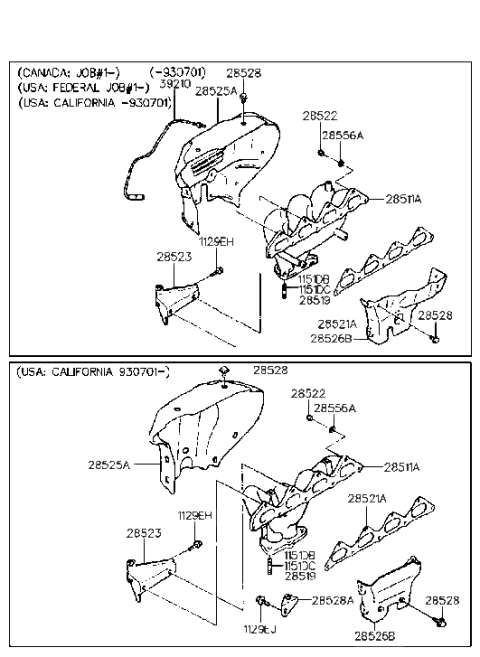 1995 Hyundai Elantra Old Body Style Exhaust Manifold (SOHC) Diagram