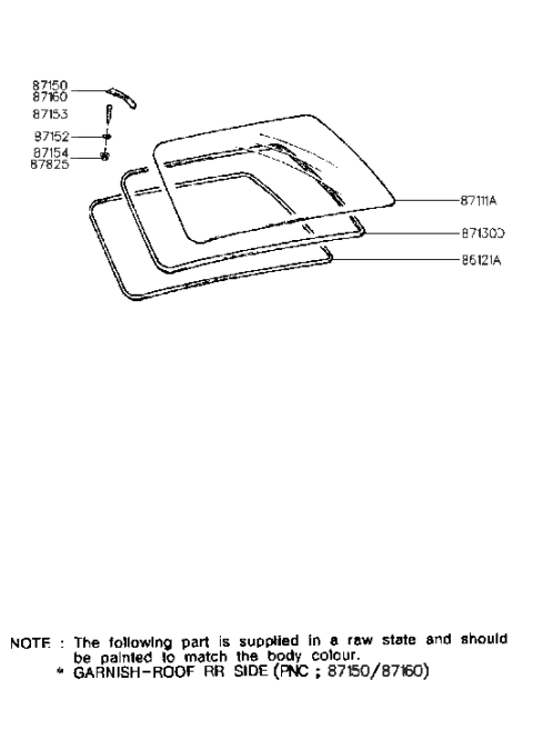 1991 Hyundai Elantra Bolt-Roof Rear Side Garnish Mounting Diagram for 87153-28001