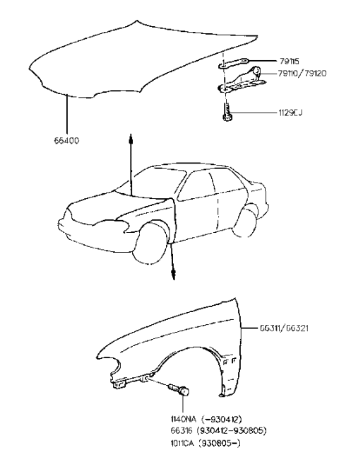 1995 Hyundai Elantra Panel-Fender,RH Diagram for 66321-28220