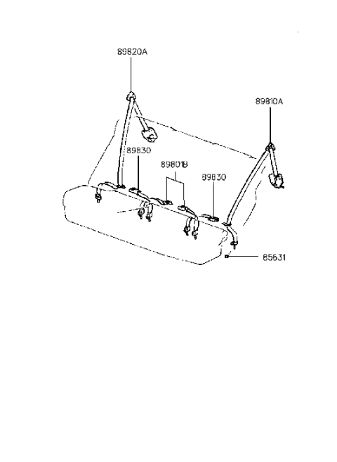 1993 Hyundai Elantra 2Nd Rear Right Seat Belt Assembly Diagram for 89820-28500-AQ