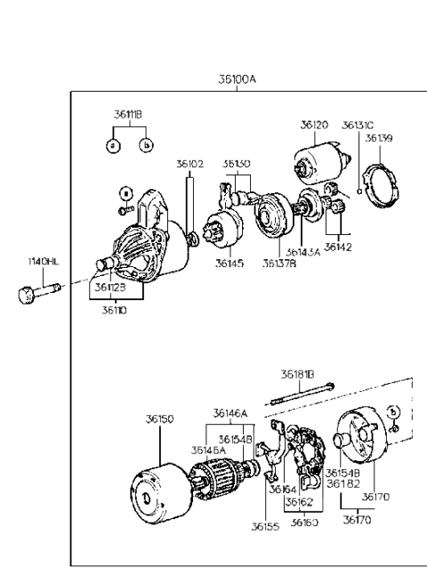 1993 Hyundai Elantra Reman Starter Assembly Diagram for 00228-Y9100