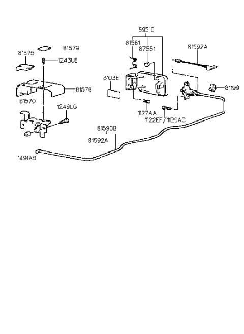 1992 Hyundai Elantra Catch & Cable Assembly-Fuel Filler Diagram for 81590-28001