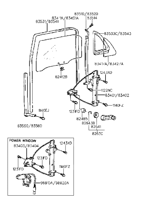 1993 Hyundai Elantra W/STRIP-RR Dr Fixed Diagram for 83543-28001