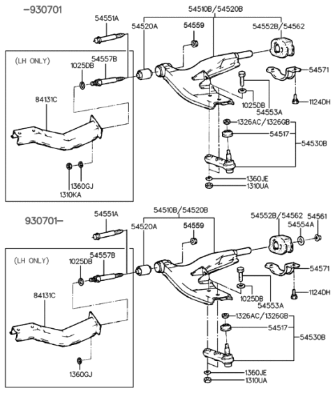 1992 Hyundai Elantra Arm Assembly-Lower,RH Diagram for 54503-28010