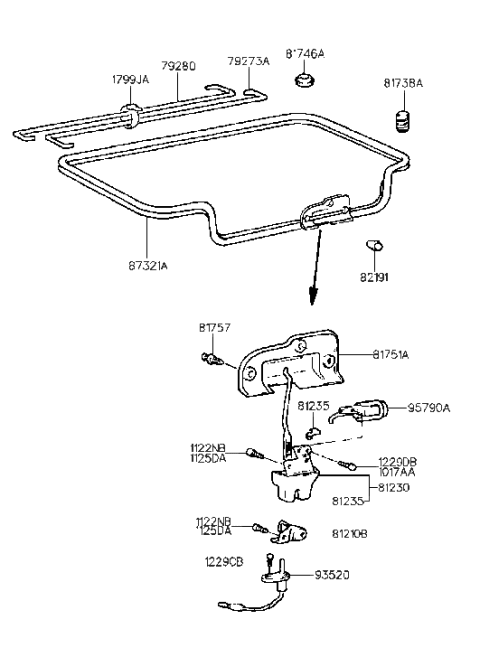 2005 Hyundai Sonata Trunk Lid Latch Assembly Diagram for 81240-28000