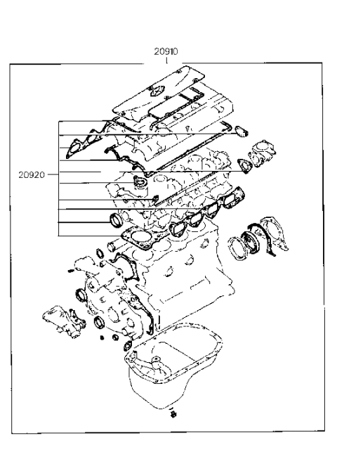 1991 Hyundai Elantra Gasket Kit-Engine Overhaul Upper Diagram for 20920-33A10