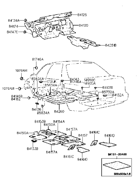1995 Hyundai Elantra Isolation Pad & Floor Covering Diagram