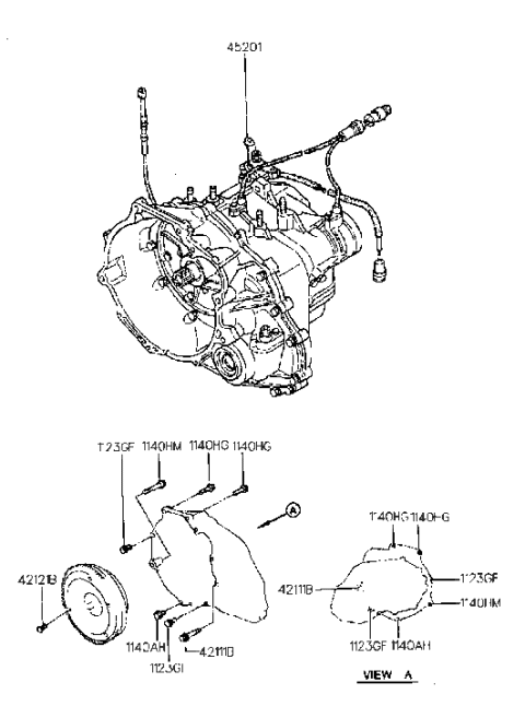 1994 Hyundai Elantra Auto TRANSAXLE Assembly Diagram for 45200-34C00