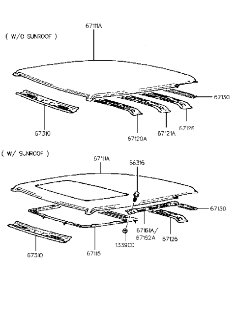 1993 Hyundai Elantra Rail-Roof Rear Diagram for 67131-28000