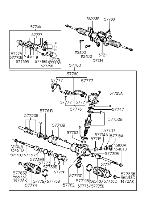 1991 Hyundai Elantra Reman Gear Assembly Power Steering Diagram for 57700-28600-RM