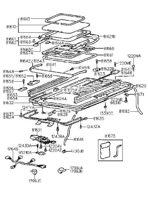 1993 Hyundai Elantra DEFLECTOR Link-SUNROOF,RH Diagram for 81643-28000