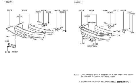 1995 Hyundai Elantra Front Bumper Cover Assembly Diagram for 86510-28000