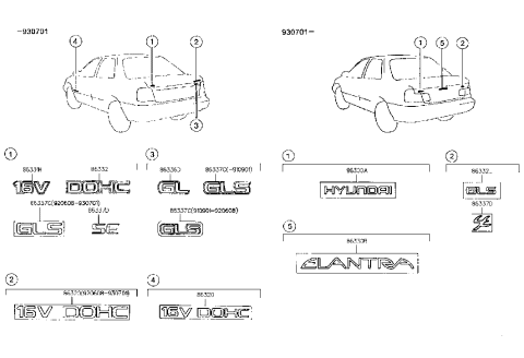 1993 Hyundai Elantra Emblem Diagram