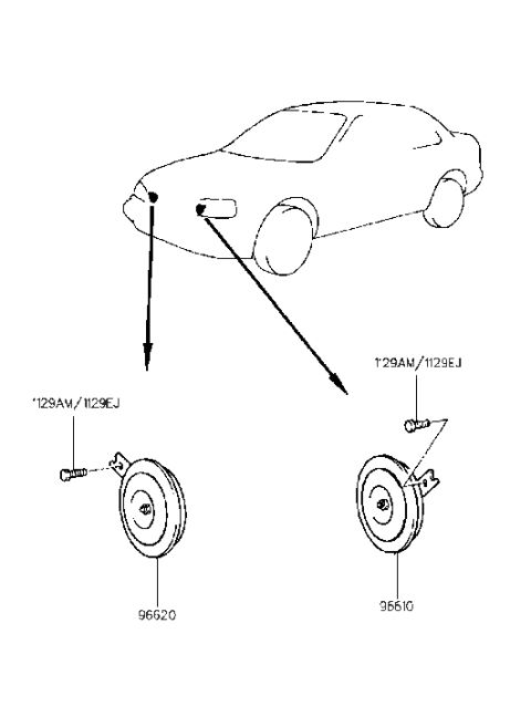 1995 Hyundai Elantra Horn Assembly-Low Pitch Diagram for 96610-22100