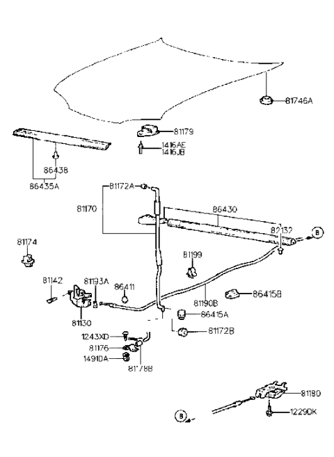 2004 Hyundai Sonata Weatherstrip-Hood Diagram for 86430-28000