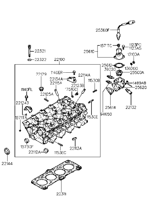 1994 Hyundai Elantra Head Assembly-Cylinder Diagram for 22100-33010