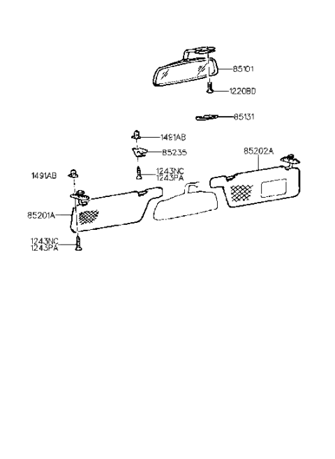 1992 Hyundai Elantra Sun Visor Assembly, Right Diagram for 85202-28502-AR