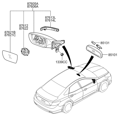 2016 Hyundai Azera Mirror Assembly-Outside Rear View,RH Diagram for 87620-3V901