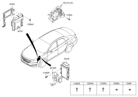 2015 Hyundai Azera Computer Brain Engine Control Module Diagram for 39110-3CTN1