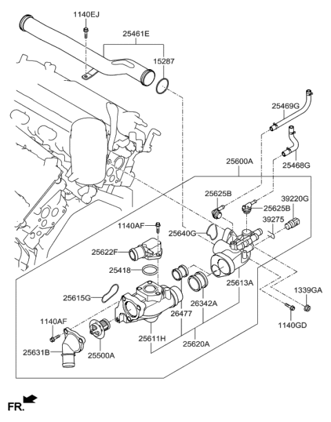 2016 Hyundai Azera Coolant Pipe & Hose Diagram