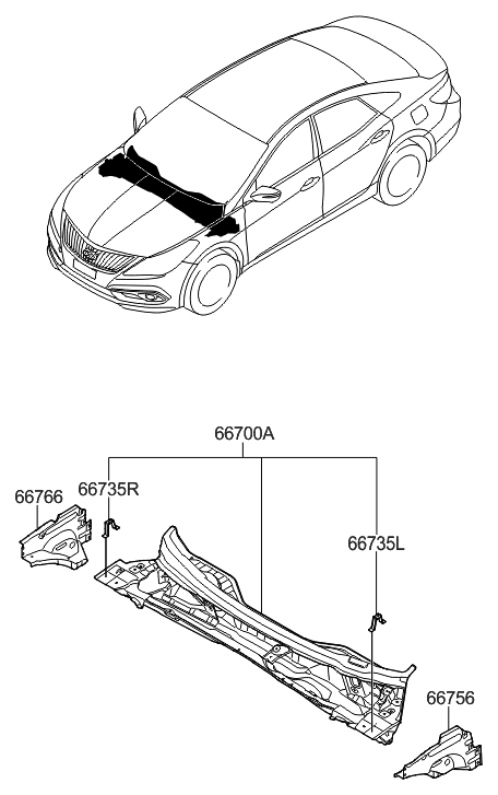 2016 Hyundai Azera Bracket Assembly-Fender Rear Upper Mounting Diagram for 66735-3V000