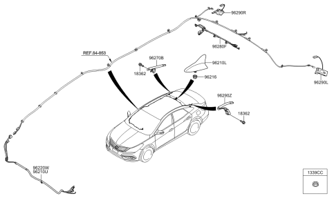 2015 Hyundai Azera Combination Antenna Assembly Diagram for 96210-3V601-TB7