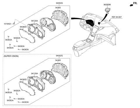 2016 Hyundai Azera Case-Cluster,Lower Diagram for 94365-3V100