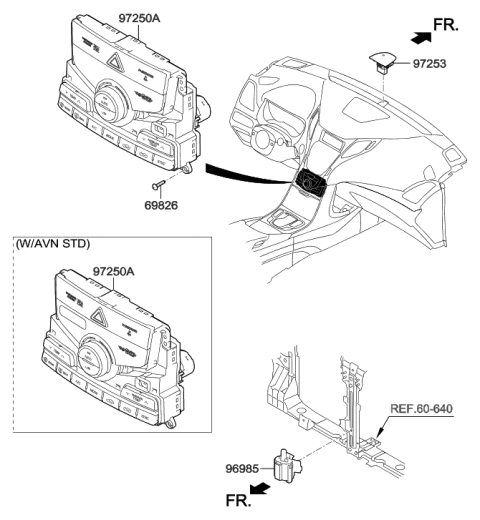 2001 Hyundai Sonata Heater Control Assembly Diagram for 97250-3VGB0-VD4