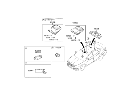2002 Hyundai Sonata Rear Personal Lamp Assembly Diagram for 92860-3V500-RA5