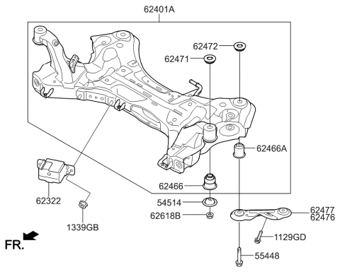 2015 Hyundai Azera Crossmember Complete Diagram for 62405-3V800