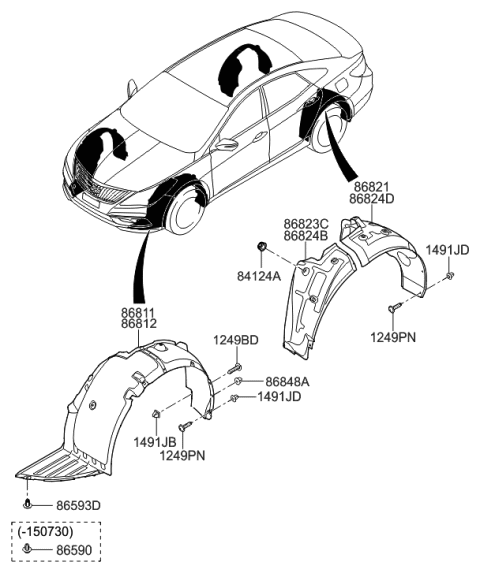 2001 Hyundai Sonata Rear Wheel Front Piece Guard,Right Diagram for 86824-3V001