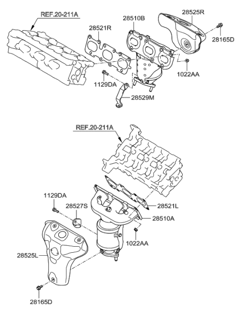 2015 Hyundai Azera Exhaust Manifold Catalytic Assembly, Left Diagram for 28510-3CCI0