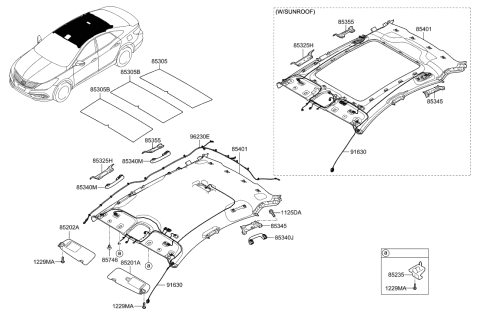 2015 Hyundai Azera Sun Visor Assembly, Right Diagram for 85202-3V315-YDA