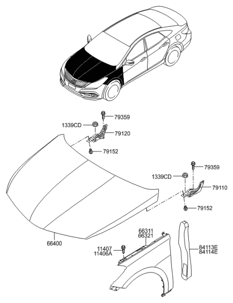 2015 Hyundai Azera Hinge Assembly-Hood,RH Diagram for 79120-3V000