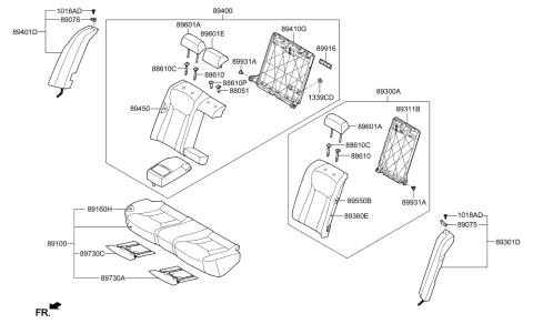 2015 Hyundai Azera Cushion Assembly-Rear Seat Diagram for 89100-3VIC0-XBD