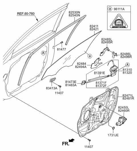 2015 Hyundai Azera Front Door Window Regulator & Glass Diagram