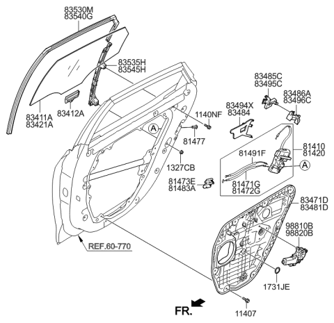 2015 Hyundai Azera Rear Door Window Regulator & Glass Diagram