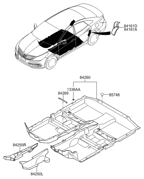 2015 Hyundai Azera Pad Assembly-Rear Wheel House Inner,RH Diagram for 84295-3V000