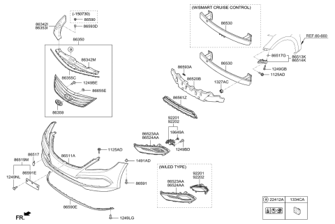 2016 Hyundai Azera Front Passenger Side Fog Light Assembly Diagram for 92202-3V510